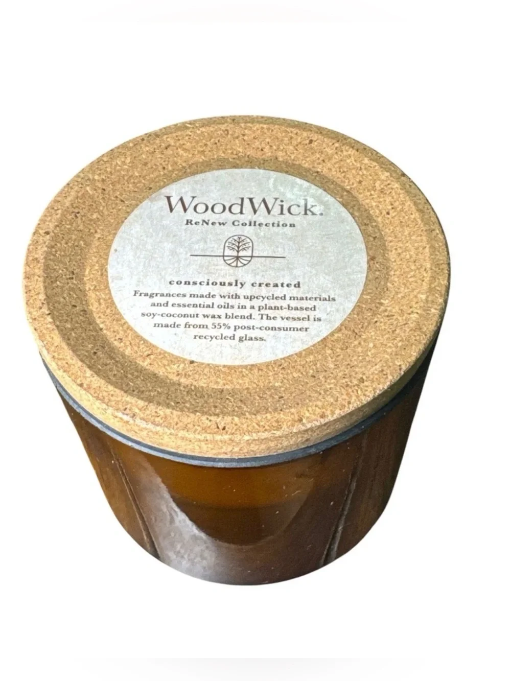 Woodwick Amber Glass Candle with Cork Lid - White Wax